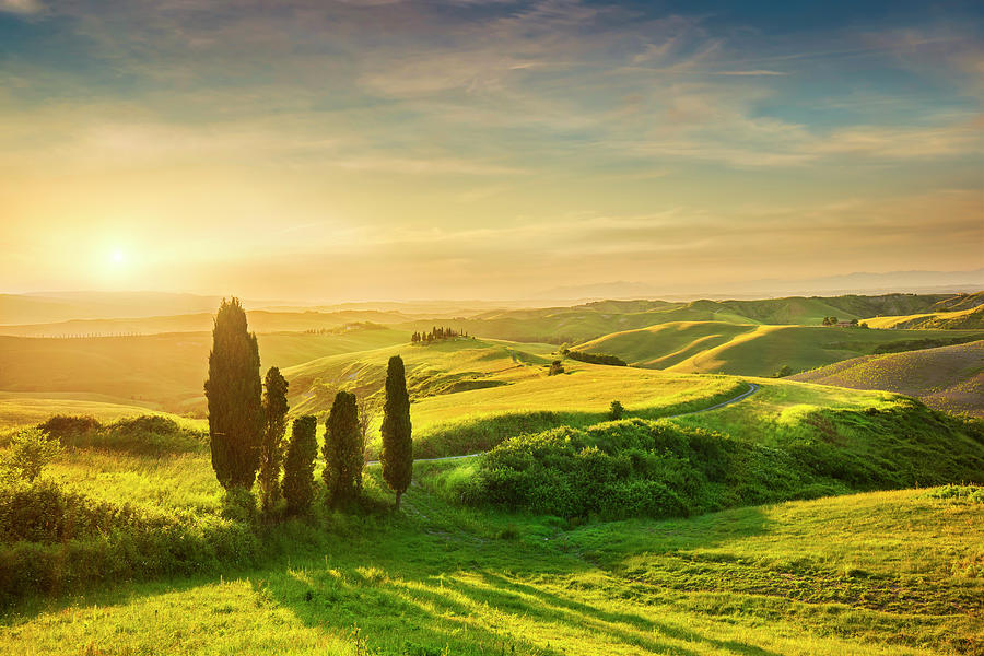 Tuscany rural sunset landscape
